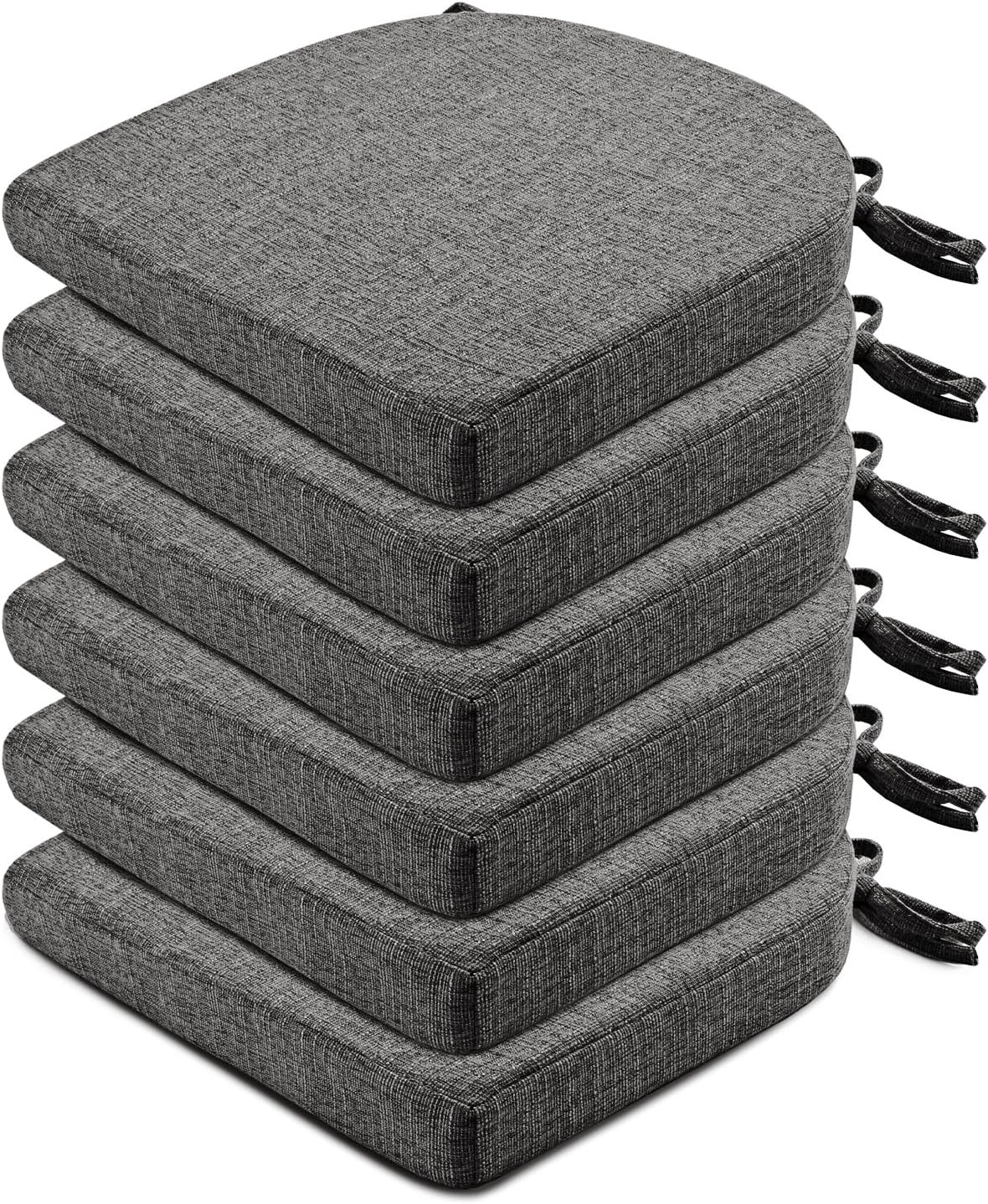 Wellsin Chair Cushions for Dining Chairs 6 Pack - Kitchen Chair Cushions with Ties and Non-Slip Backing - Dining Chair Pads 16"X16"X2", Dark Gray