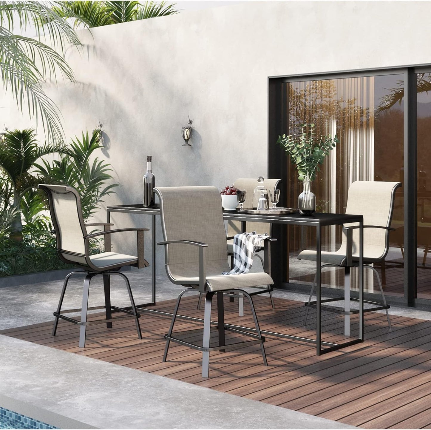 Grand patio Outdoor Counter Height Patio Stools Set of 4, Swivel Bar Chairs for Balcony, Poolside, Backyard, Garden (Coffee, 4PC)