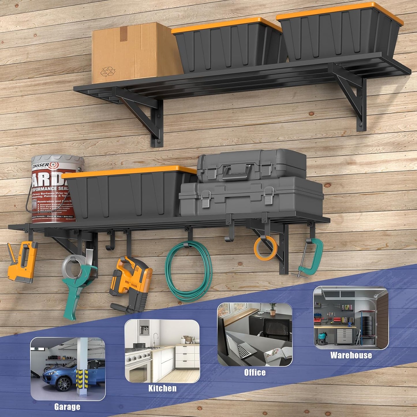 2-Pack 1x4ft Heavy Duty Garage Shelving, 1' x 4' Garage Wall Shelving Wall Mounted (2pack-1x4ft)