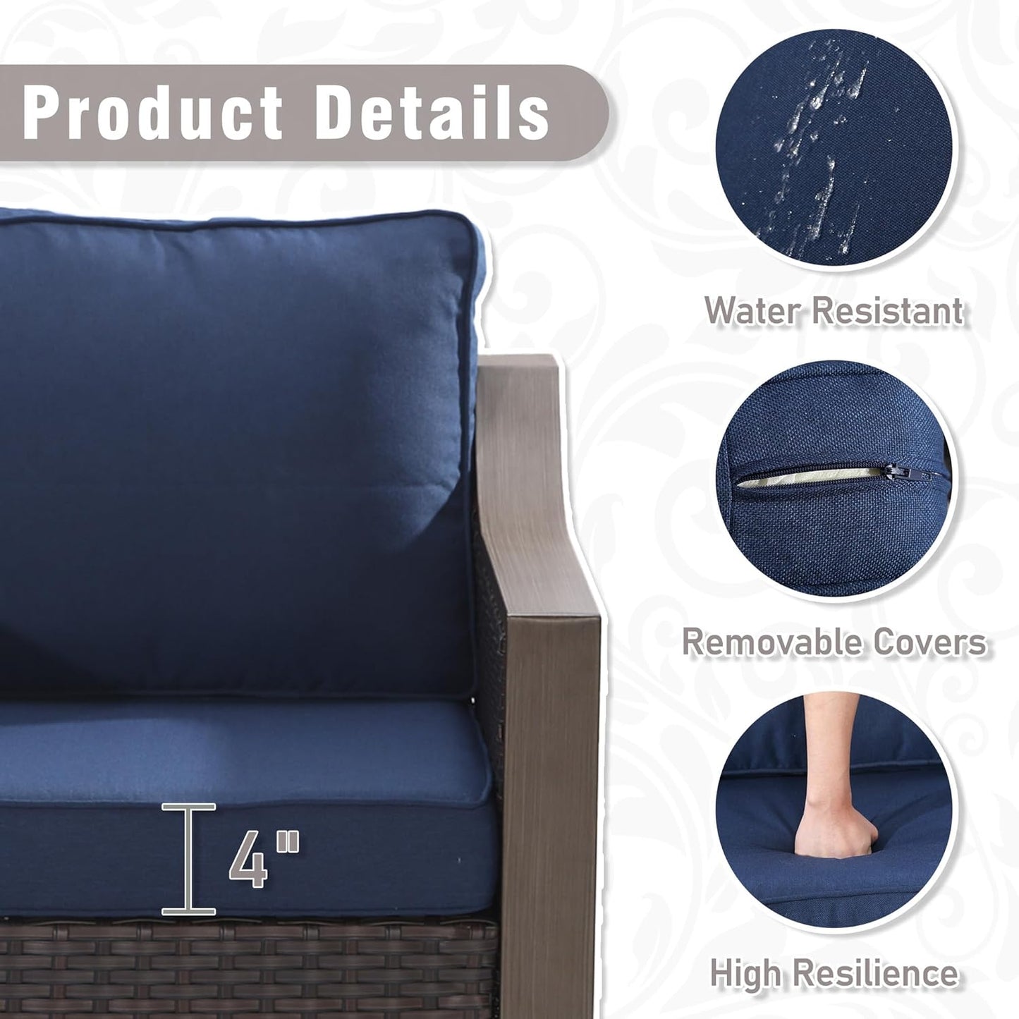 Outdoor Wicker Swivel Chair Set of 2, All-Weather Use Patio Rattan Chair with Removable Water-Resistant Cushion, Ideal for Porch, Backyard, Balcony, Poolside, Blue