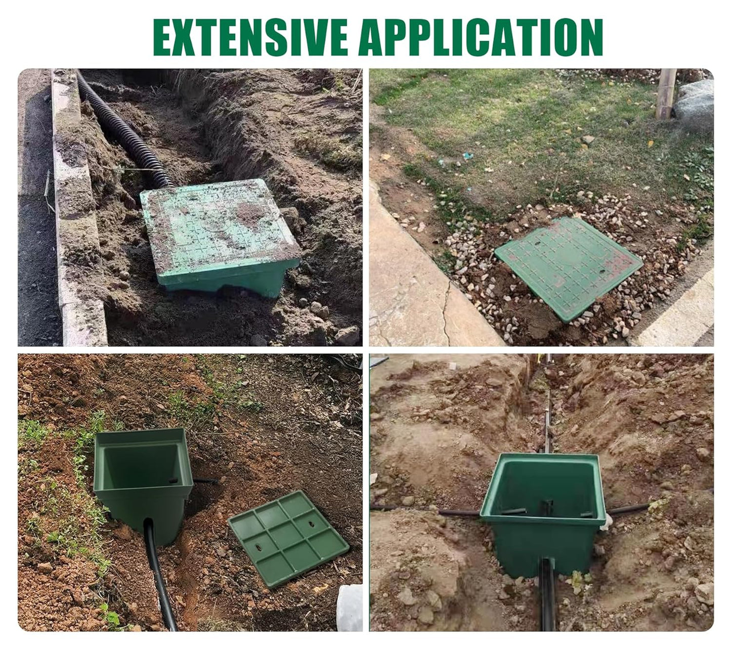 2 Sets 20x20x20in Underground Splice Box W/FRP Cover,Large Enclosure Precast Polyethylene Distribution Pull Pit Access Electrical Junction Boxes Drillable Tapered Wiring for Cable