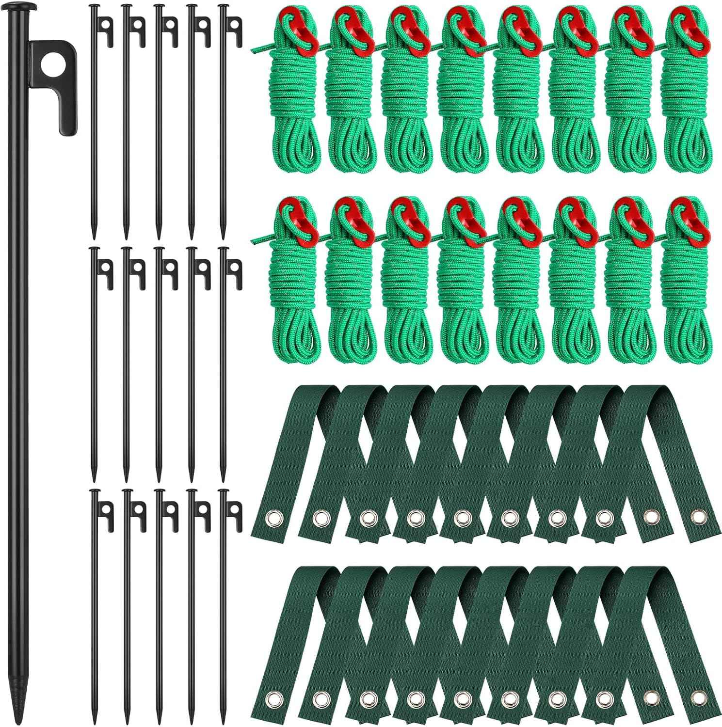 Suzile 48 Pcs Tree Stake Kit, Heavy Duty Tree Staking and Supports for Leaning Trees Include 11. 8'' Steel Stakes 15. 8'' Support Straps 13. 12 ft Rope for Anchoring Hurricane Protection (Green)