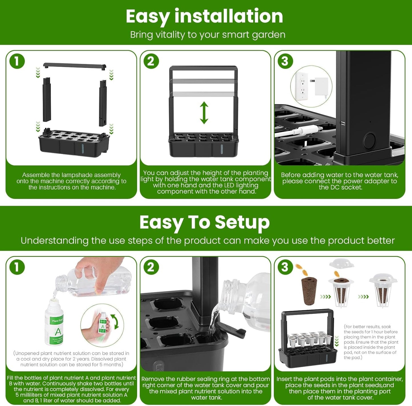 Hopegarden Indoor Garden Hydroponics Growing System: 15 Pods Plant Germination Kit Herb Vegetable Growth Lamp Countertop with LED Grow Light - Hydrophonic Planter Grower Harvest Lettuce