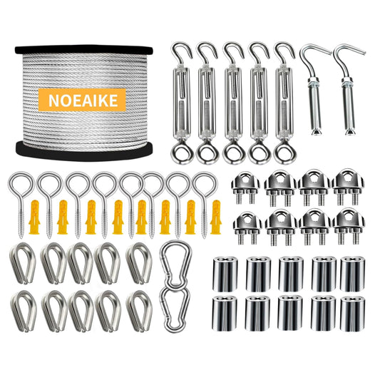 Wire Rope Kit,165FT 1/8" Vinyl Coated Stainless Steel Wire,Turnbuckles for Cables Wire,Metal Wire for Outdoor String Lights Hanging,Garden Wire,Clothes Line Cable