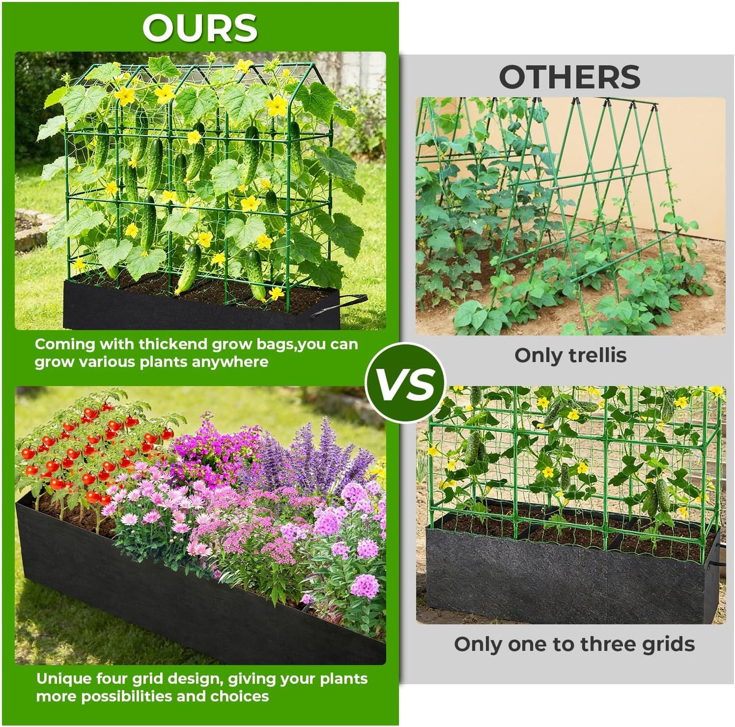 Large Cucumber Trellis for Climbing Plants Outdoor with Grow Bag,67" Tall Metal U-Frame Plant Trellis for Cucumber with Garden Netting and Plant Clip Plant Ties for Vegetables Tomatoes Squash Pea