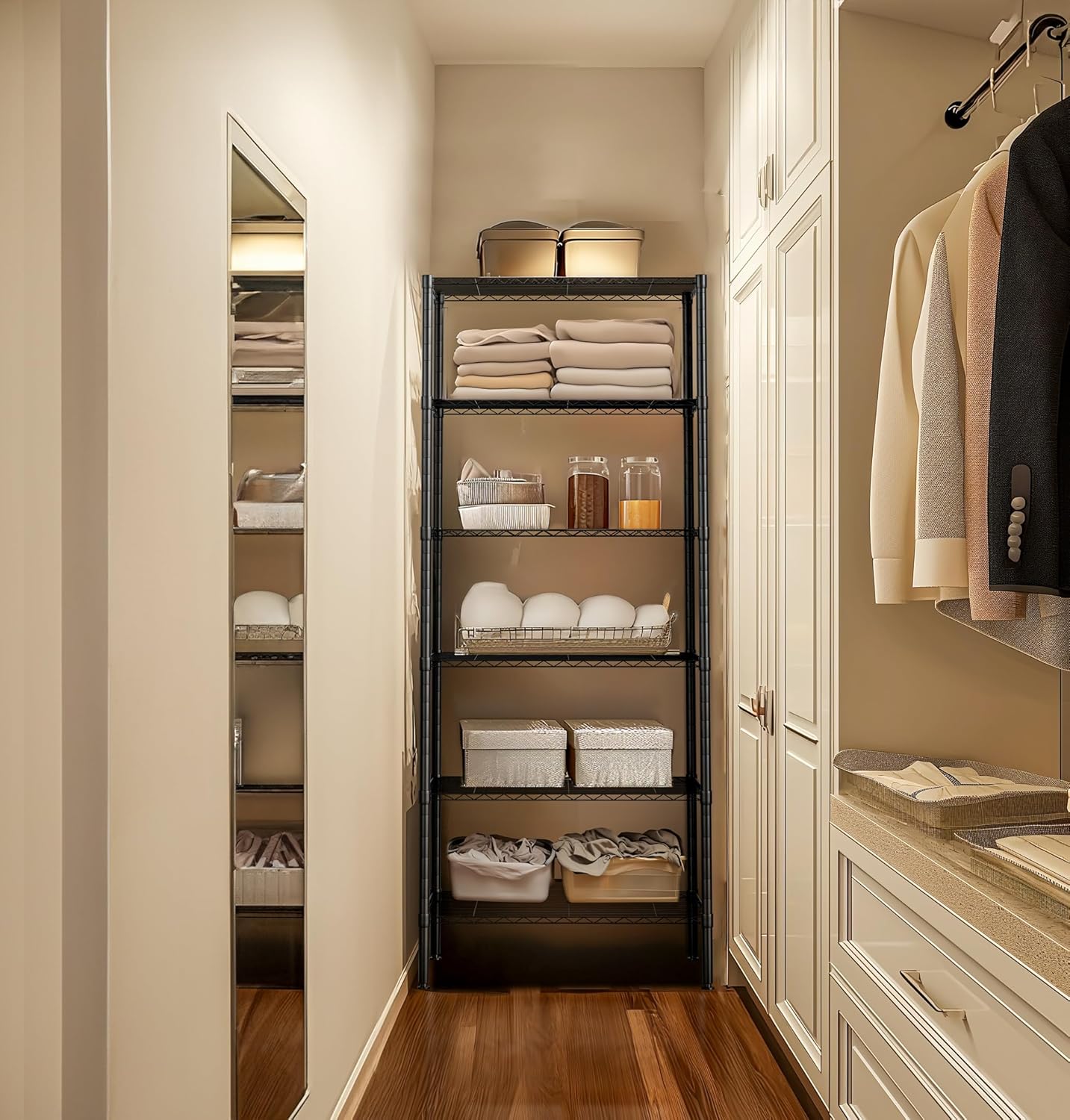 Finnhomy 6-Tier Wire Shelving Unit - Adjustable Steel Wire Rack with 6 Shelves, PE Mat and Stable Leveling Feet, NSF Certified, Black