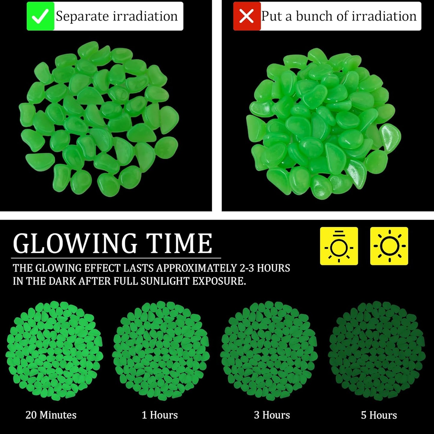 3.5LB Glow Pebbles Glowing Rocks for Garden Decoration 25-27mm Luminous Stones Glowing Stones for Driveway Landscape Walkway,Green(500pcs)