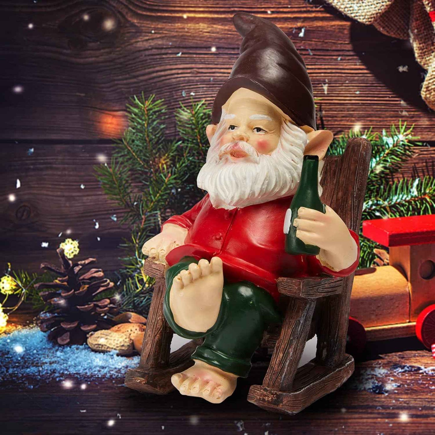 GUTE Large Garden Gnome Funny Figurine Statue, Adorable Figurine Lawn Ornament Dwarf Sculpture Patio Yard Landscape Porch Decoration Outside Gifts Decor 6.1” High 5.3” Wide - Unique Gifts