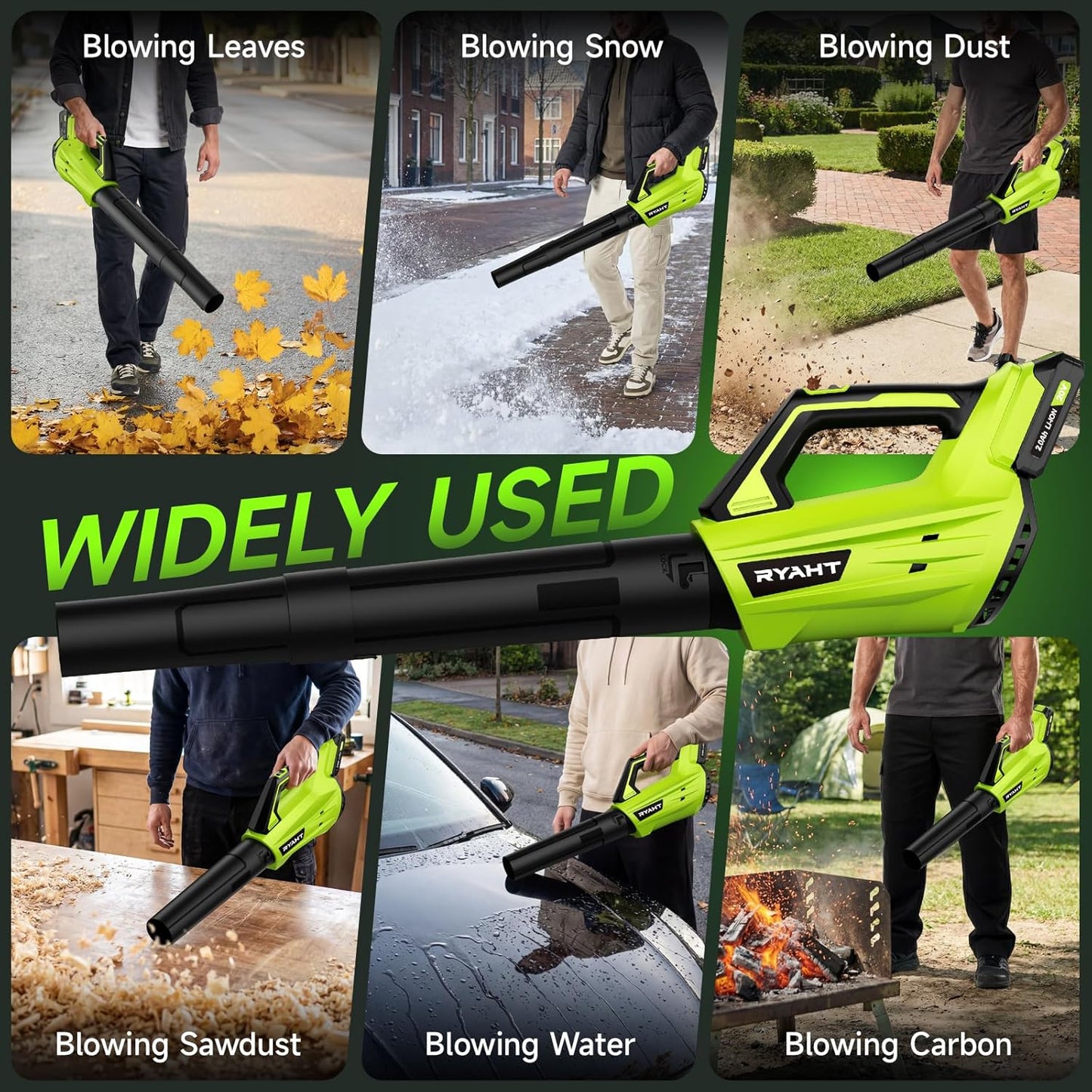 Leaf Blower Cordless, Leaf Blower with Battery and Charger - 2 Speed Modes, 2 Batteries, 20V Powerful Lightweight Electric Blowers for Blowing Leaves, Lawn Care, Patio, Green