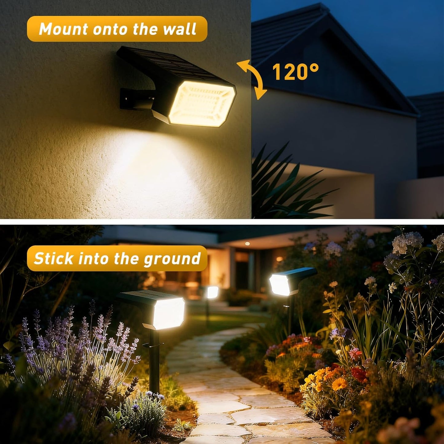 Solar Spot Lights Outdoor Waterproof IP65, [4 Pack/100 LED/4 Modes] Solar Landscape Spotlights, Auto On/Off High Lumens Spot Lights for Outside Yard Garden Pathway(Warm White)