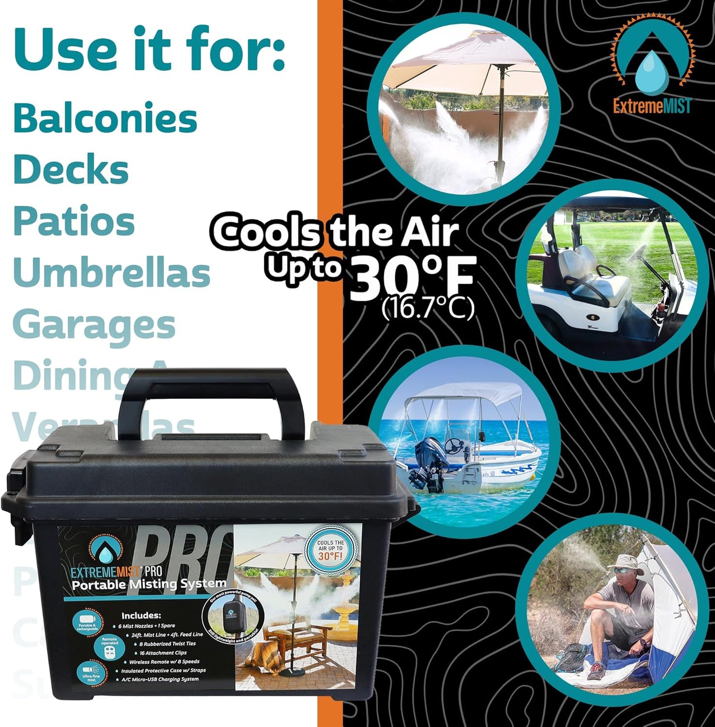 Professional Grade Portable Misting System Pro Kit - 6 Mist Nozzles & Pro Pump | Easy to Setup | 24 ft. Mist Line for Outdoor Canopy, Balconies, Greenhouses, Picnic's - Cools The air up to 30°F