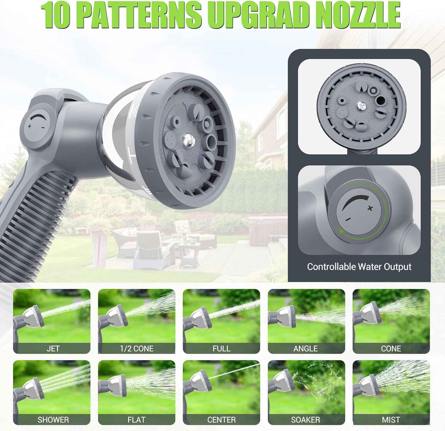 5/8" × 110 ft Retractable Hose Reel, Heavy Duty Retractable Garden Hose Reel Wall Mounted with 10-Pattern Hose Nozzle/Any Length Lock/Slow Return System/180°Swivel Bracket