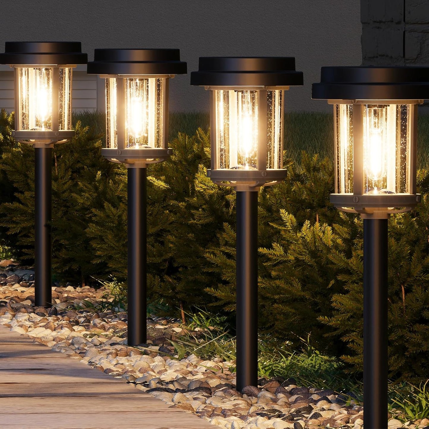 XMCOSY+ Solar Pathway Lights, 20 LM Bright Solar Lights Outdoor Waterproof IP65, Metal Outdoor Light for Outside Garden Path Yard Walkway Driveway (‎Black & Grey)