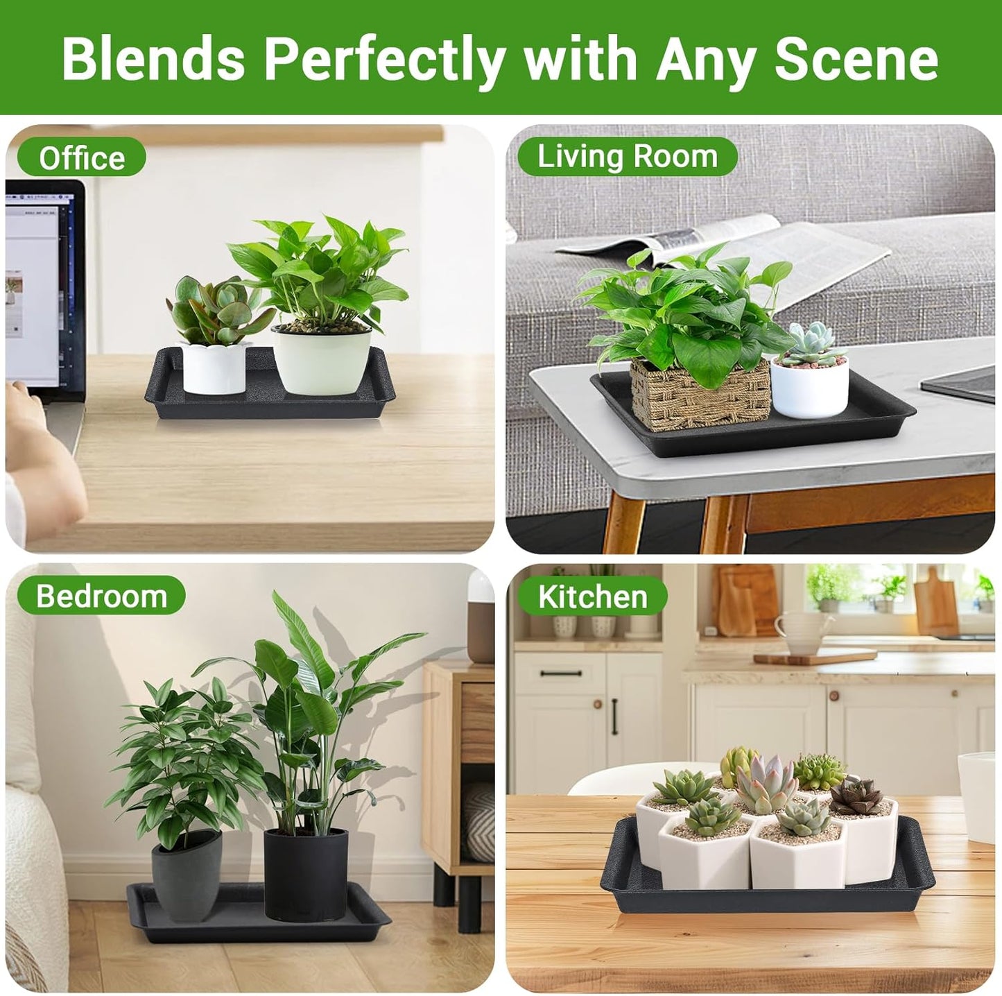 GREANER Plant Saucer Tray Rectangular, Heavy Sturdy Plastic Plant Drainage Trays, Plant Pot Drainage Tray for Indoor Outdoor, Plant Drip Trays for Pots, Seed Starter Growing Tray(13 x 9 inch, Black)