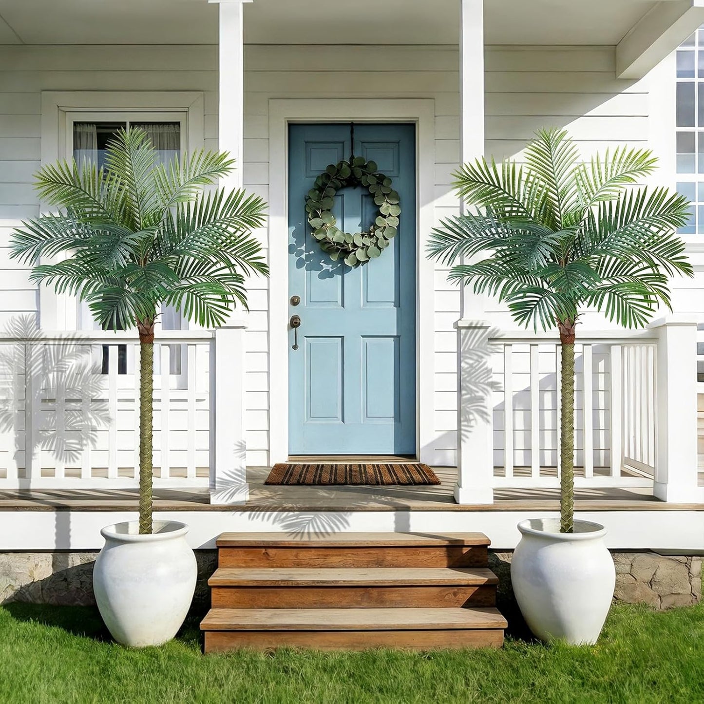 VeriNatural 7FT Artificial Palm Tree for Outdoor & Indoor Decor – Tall Large UV Resistant Faux Palm Tree, Tropical Artificial Tree for Patio, Living Room, Poolside & Commercial Spaces (Set of 2),VN227