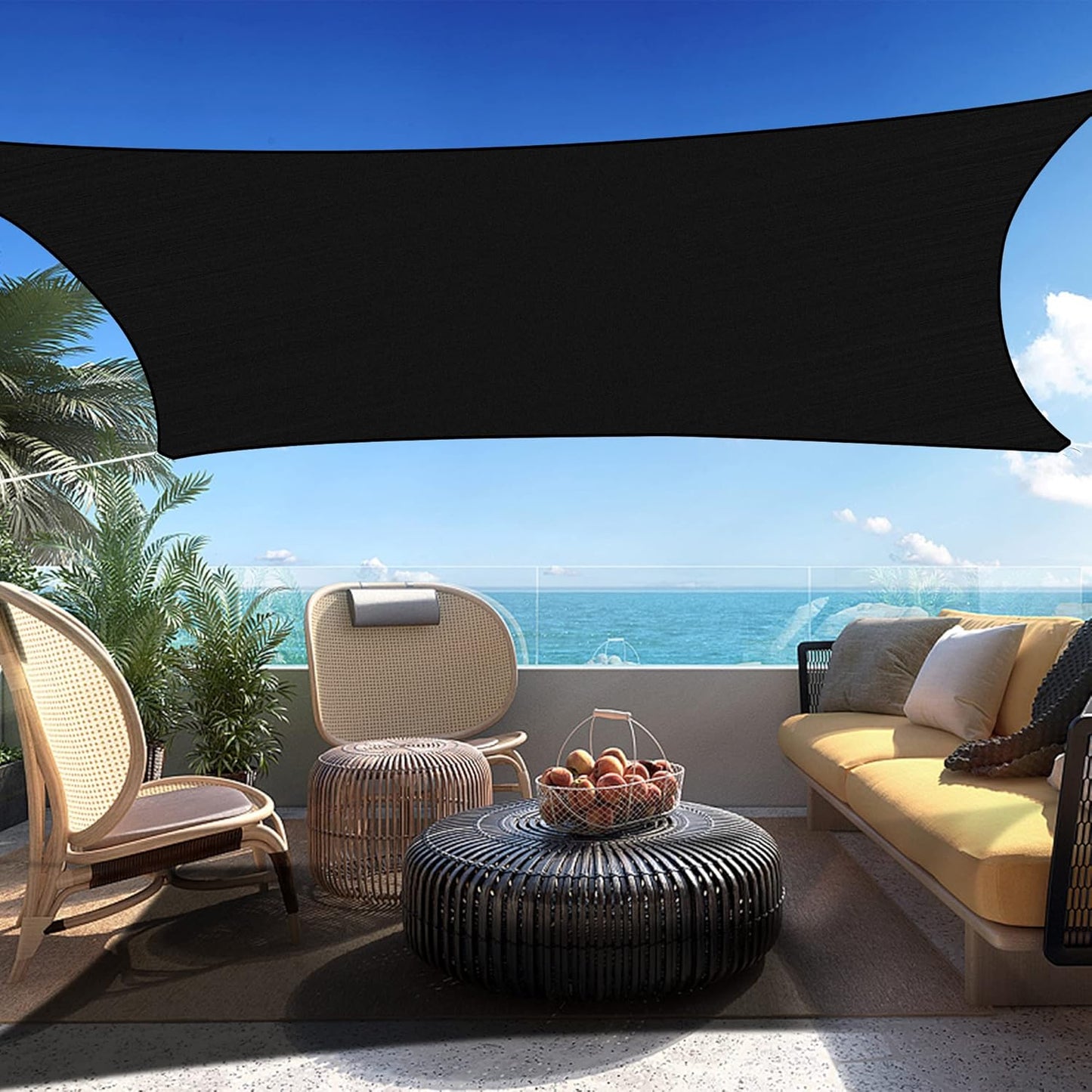 5' x 11' Black Rectangle Sun Shade Sail SSP1212 Canopy Durable Fabric UV Block Awning,We Make Custom Orders