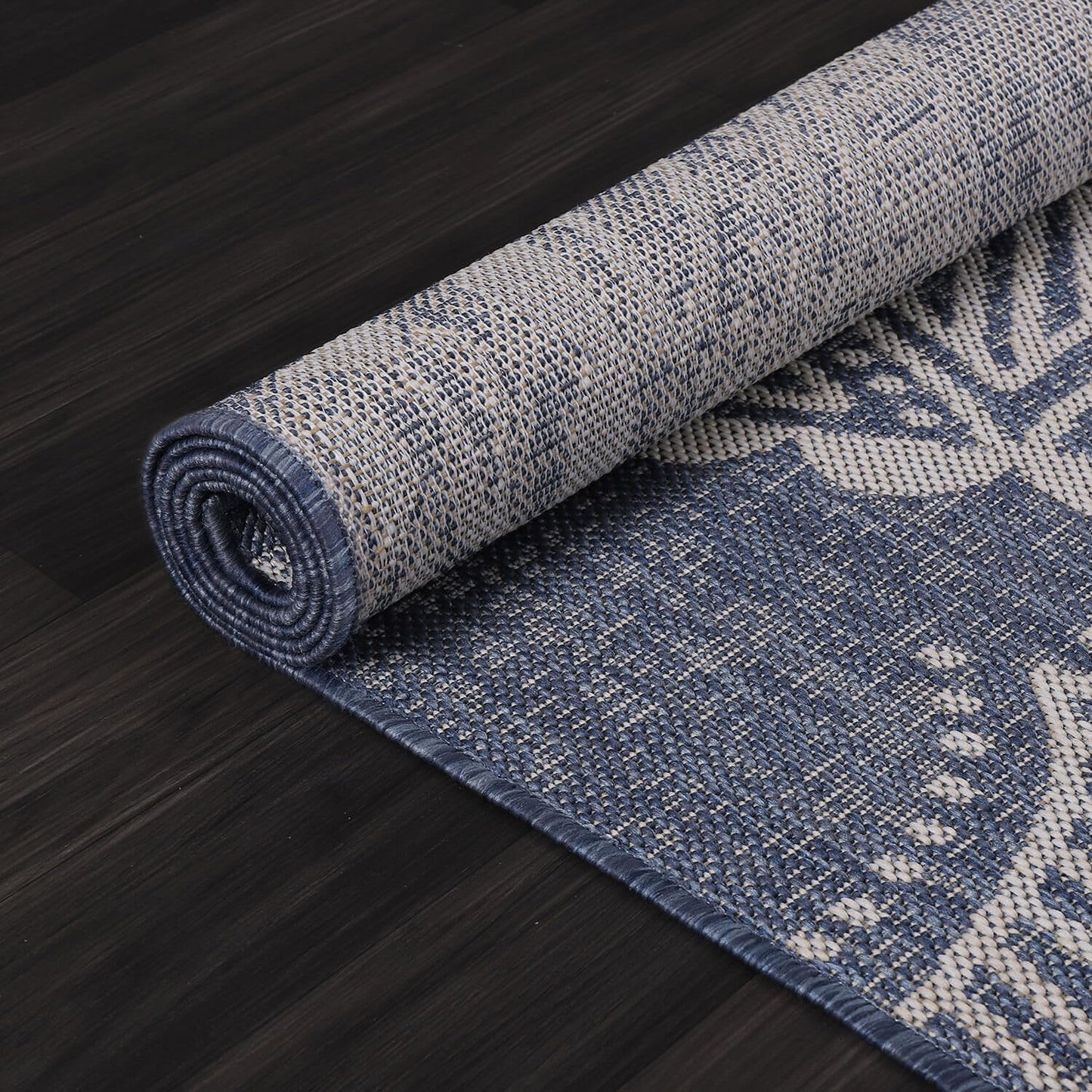 Medallion Outdoor Rug 9x12 Washable Outside Carpet for Indoor Patio Porch Waterproof Easy Cleaning Non Shedding Area Rugs Blue 9 x 12
