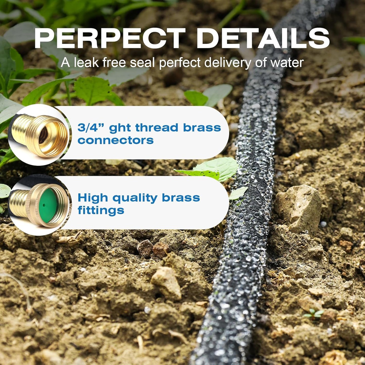 Soaker Hose 150FT Heavy Duty Rubber Saves 75% Water End Cap Included for Additional Hose Connect Great for Gardens/Flower Beds