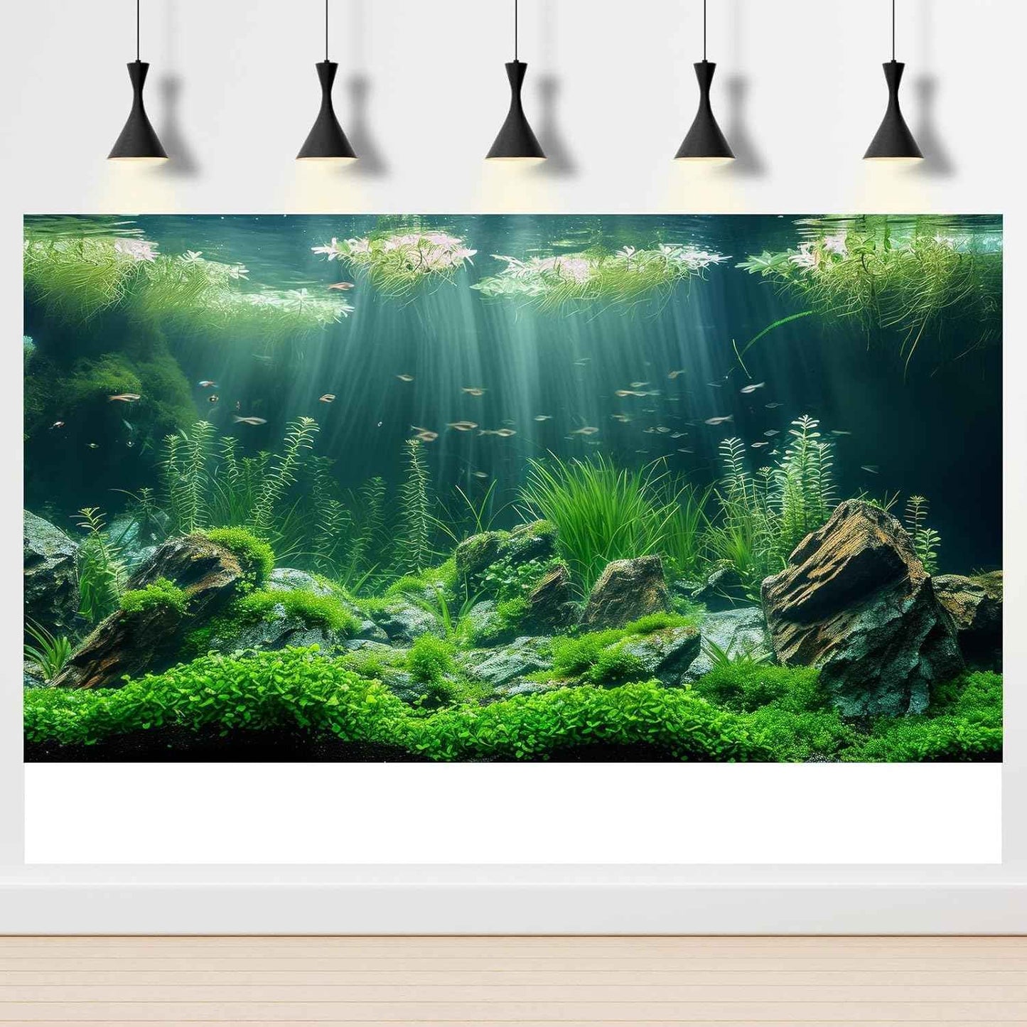 Aquarium Background Underwater Grass Leaves with Stone Aquarium Backdrop Vivid and Fresh Green Aquatic Plant Stone River Bed and Lake Fish Tank Background Decor Vinyl 48x24in