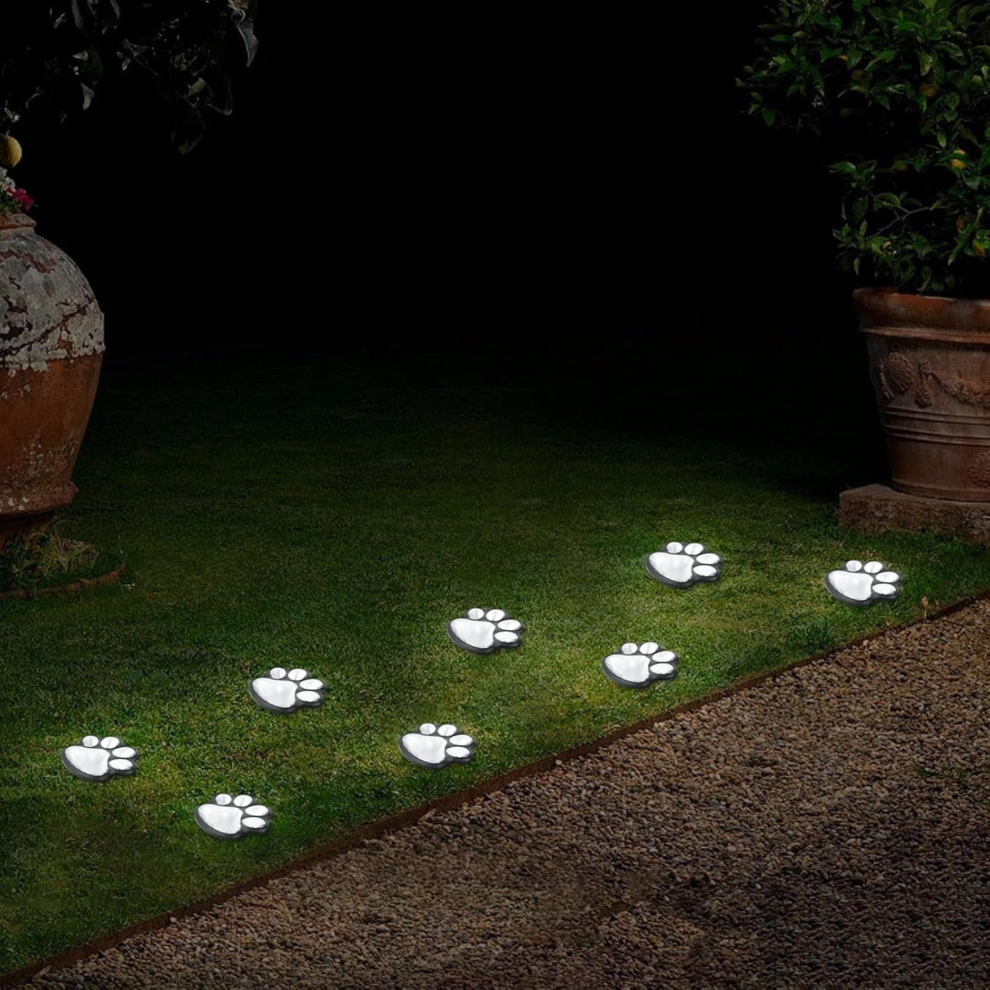 Animal Paw Print Solar Lights Outdoor Garden Decor, 4 Pack Paw Print Lights with Cord, IP55 Waterproof Yard Pathway Decor Light, Cold White Color Light, New Home Birthday Christmas Gift