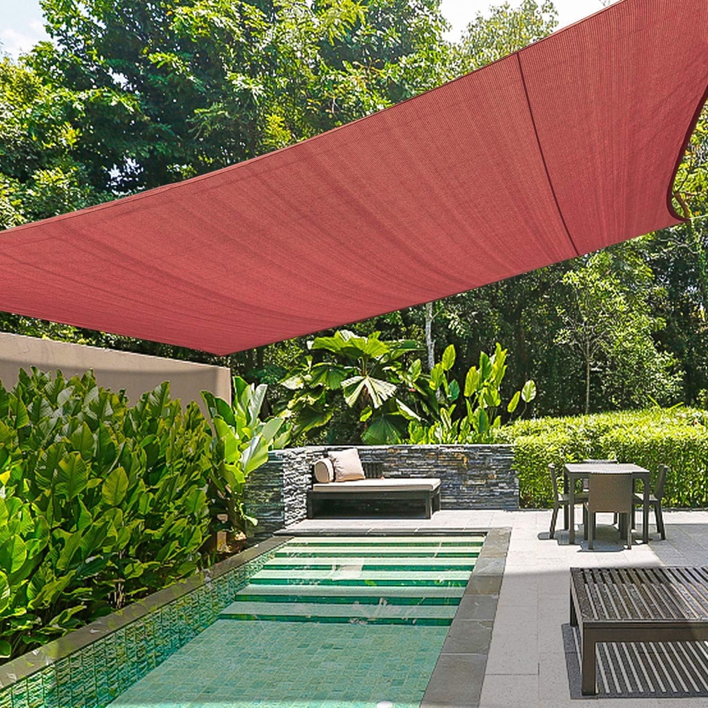 KANAGAWA Sun Shade Sail Curved 24'X24' Rust Red Rectangle Outdoor Shade Cover UV Blovk Canopy for Patio Garden Backyard Heavy Duty Permeable 185GSM (We Make Custom Size)
