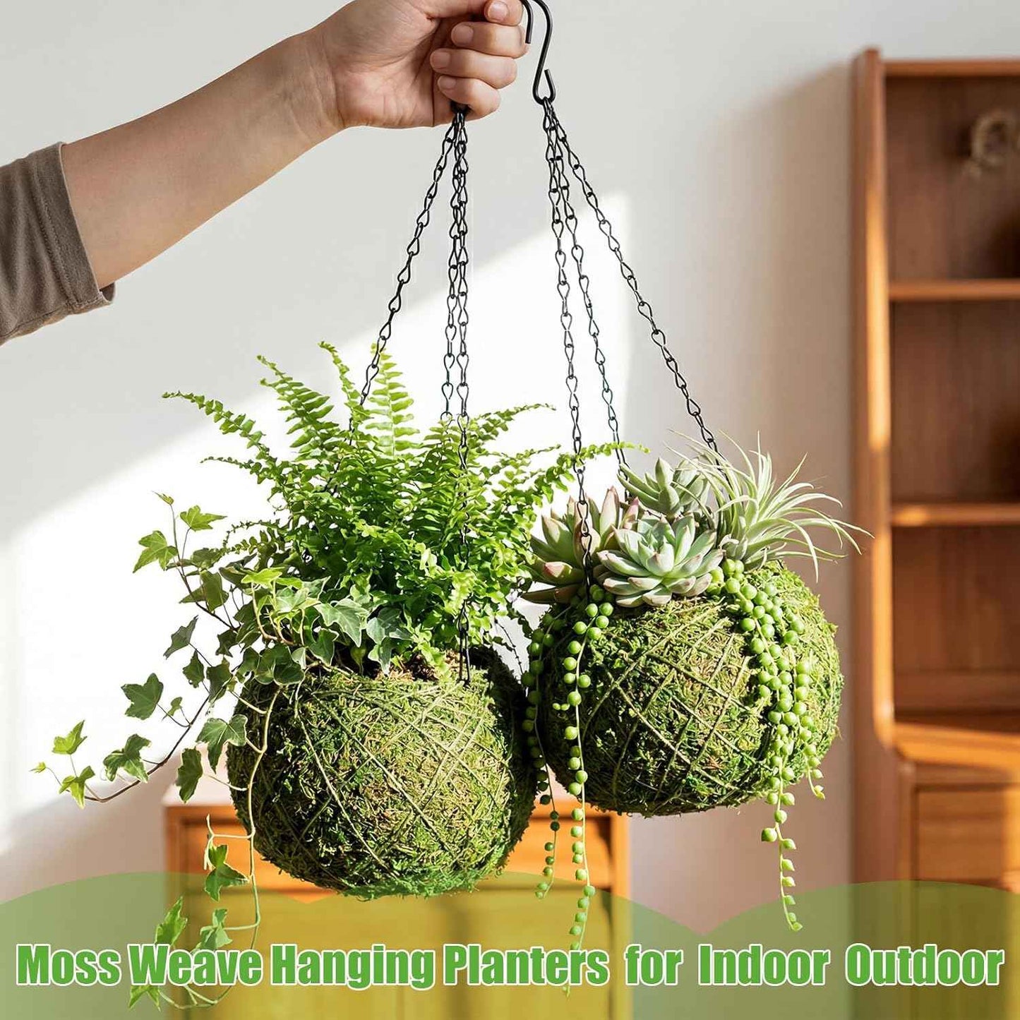 2 Pack 6 Inch Kokedama Moss Ball Planter Orchid Pots Hanging Orchid Planter Basket Moss Ball Hanging Baskets for Plants Outdoor Woven Plant Holder for Indoor Home Garden Balcony Decor