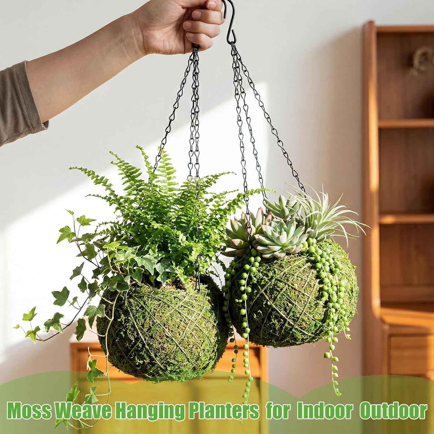 2 Pack 6 Inch Kokedama Moss Ball Planter Orchid Pots Hanging Orchid Planter Basket Moss Ball Hanging Baskets for Plants Outdoor Woven Plant Holder for Indoor Home Garden Balcony Decor