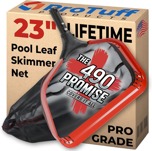 ProTuff 23" Fine Pool Net for PROS – “490 Promise” Unlimited Unconditional Replacement – Cleans 3X Faster Than Vacuum – Wide Pool Skimmer Net with Deep Bag for Easy Maintenance of Leaves, Bugs, Debris