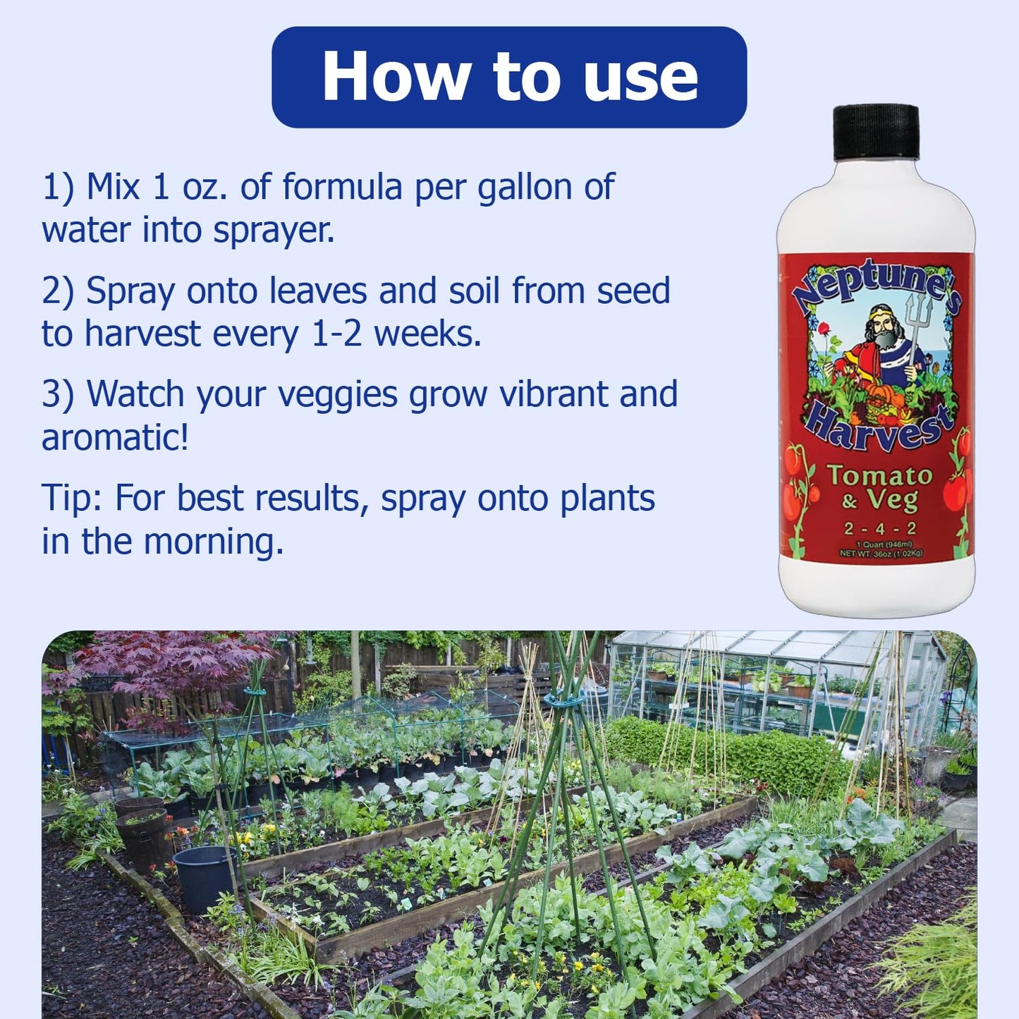 Neptune’s Harvest Organic Tomato & Vegetable Plant Fertilizer (2-4-2) - Liquid Plant Food w/Fresh Fish, Seaweed, Molasses, Yucca Extract, & Humic Acids - for Vegetable Garden (Quart (Single))
