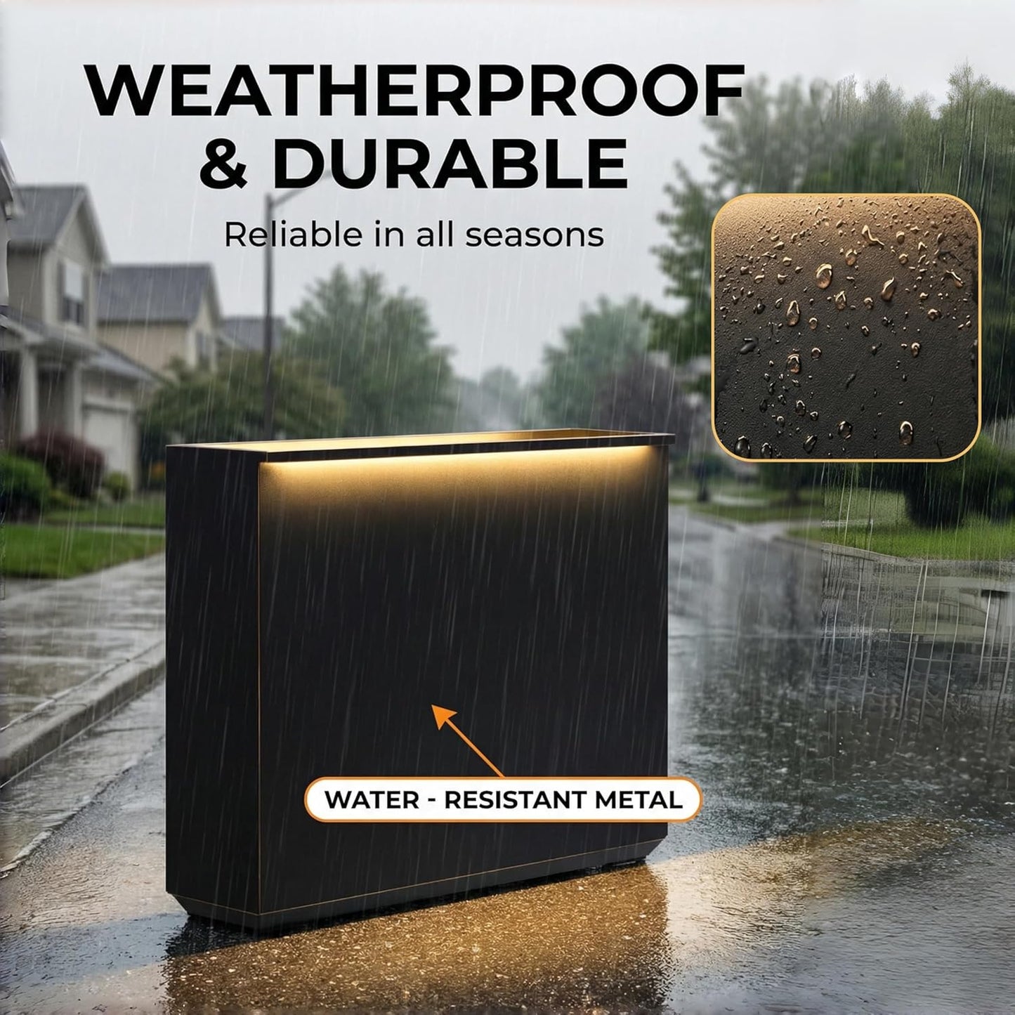 Metallic Heavy Planter with Two LED Light Strips, 38"L x 10"W x 30"H – Black