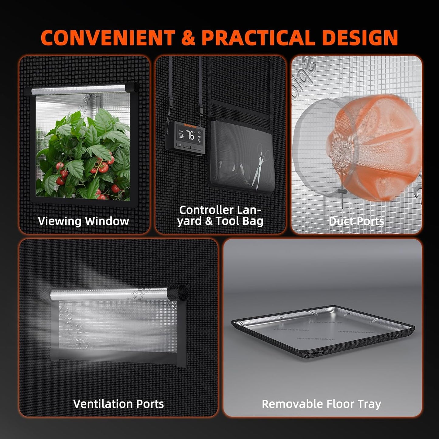 Spider Farmer 4x4 Grow Tent Pro-Grade, 48"x48"x80", with Observation Window and Floor Tray, 1680D Thicken Mylar Canvas, 4x4x6.6 for Indoor Hydroponic Growing for SF4000, SE5000, G5000