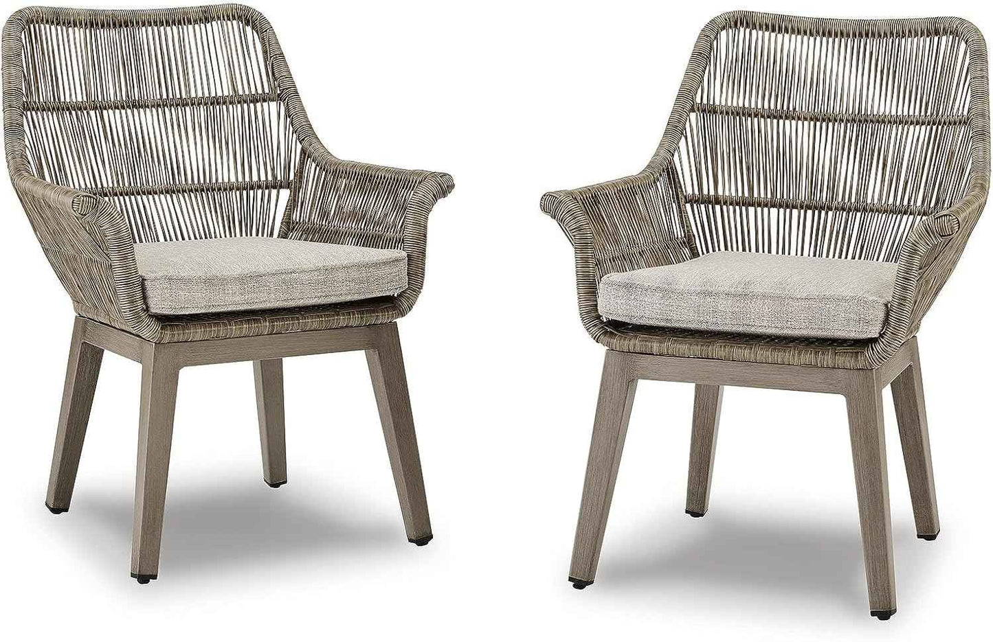 Signature Design by Ashley Beach Front Casual Outdoor Arm Chair with All-Weather Cushion, Set of 2, Resin Wicker with Aluminum Frame, 18.5" Seat Height, Beige