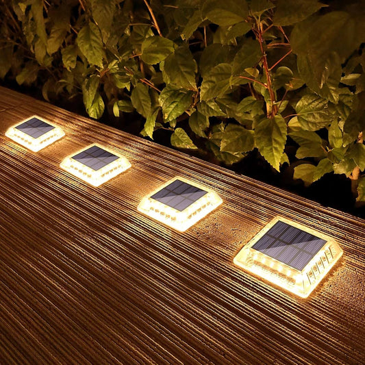 Lacasa Solar Deck Lights, 4 Pack 30LM LED Dock Light Warm White 2700K, Outdoor Solar Powered Step Light Up All Night IP68 Waterproof Auto ON/Off for Garden Stairs Driveway Pathway