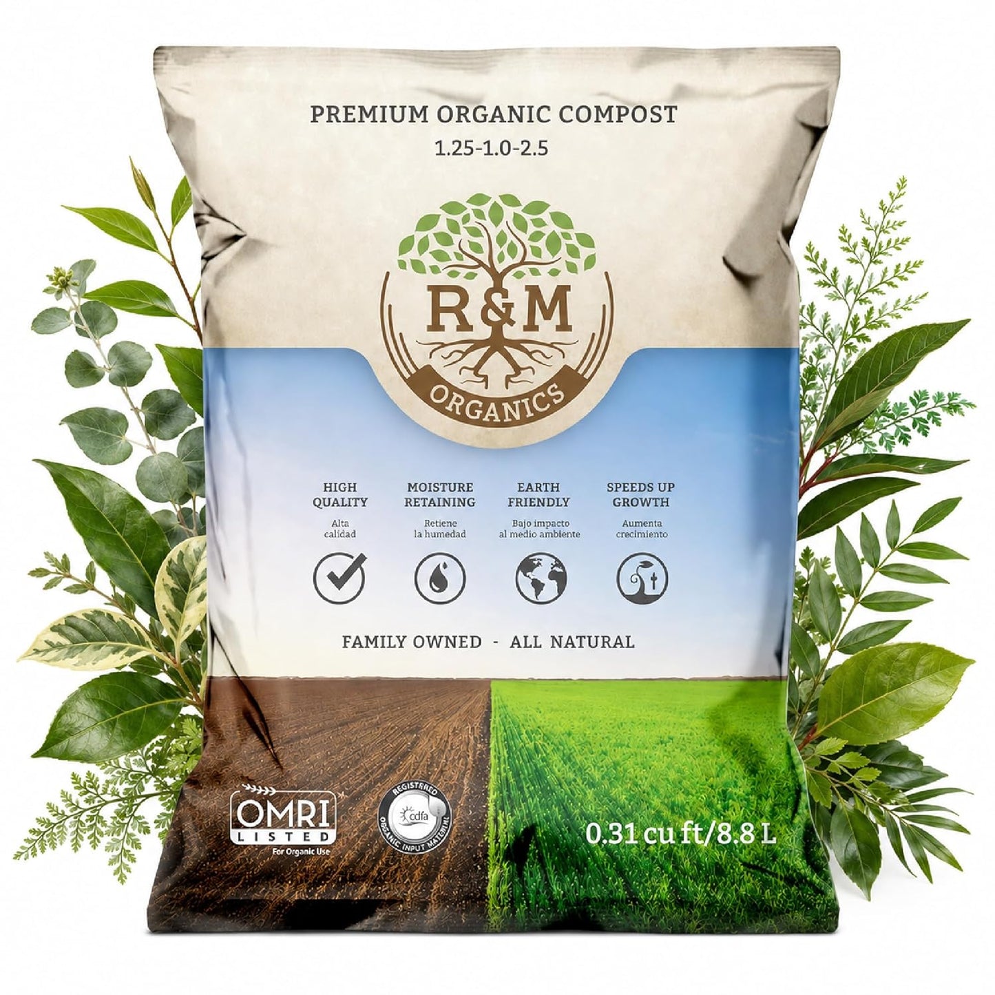 R&M Organics Premium Organic Compost 10 lb Bag for Vegetables, Flowers, Plants & Lawns-All Purpose Soil Amendment Fertilizer - Moisture Retention, Low Odor, Manure Based Compost - Indoor & Outdoor Use