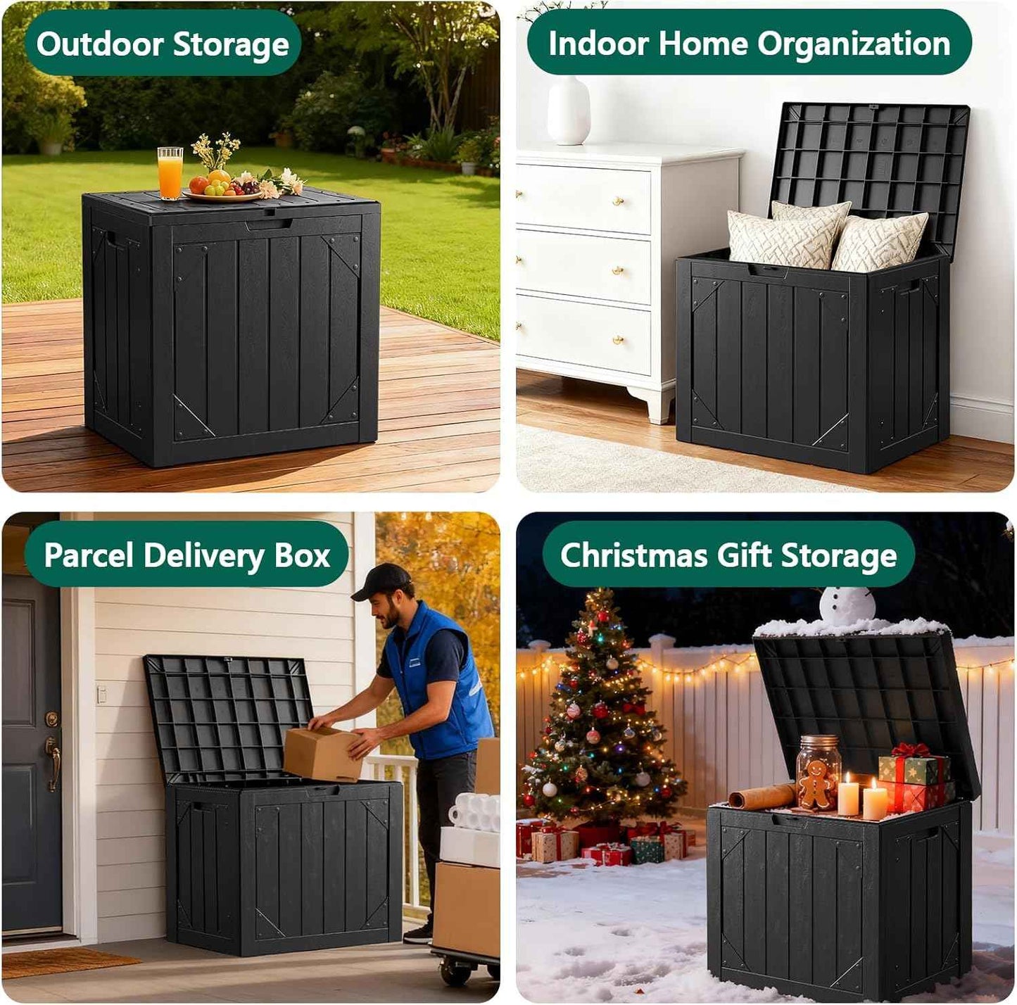 Outdoor Storage Box,30 Gallon Deck Box Outdoor Storage Bench Outside Waterproof Resin Storage Bench, Lockable Patio Cushions, Garden Tools Storage For Furniture, UV Resistant Black