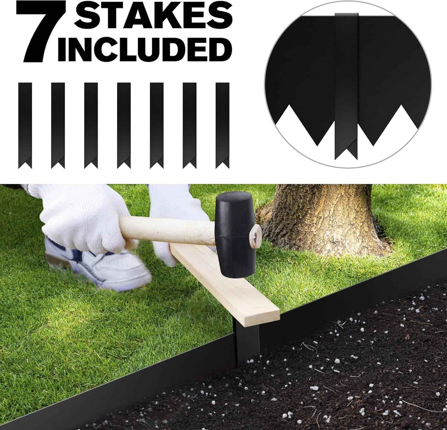 KOL Galvanized Steel Garden Lawn Edging, 6-Pack Black Bendable Metal Landscape Edging Strips - Heavy Duty Hammer-in Border with 7 Clips - 16-Gauge - 40" L x 6.5" H (20FT Total Length)