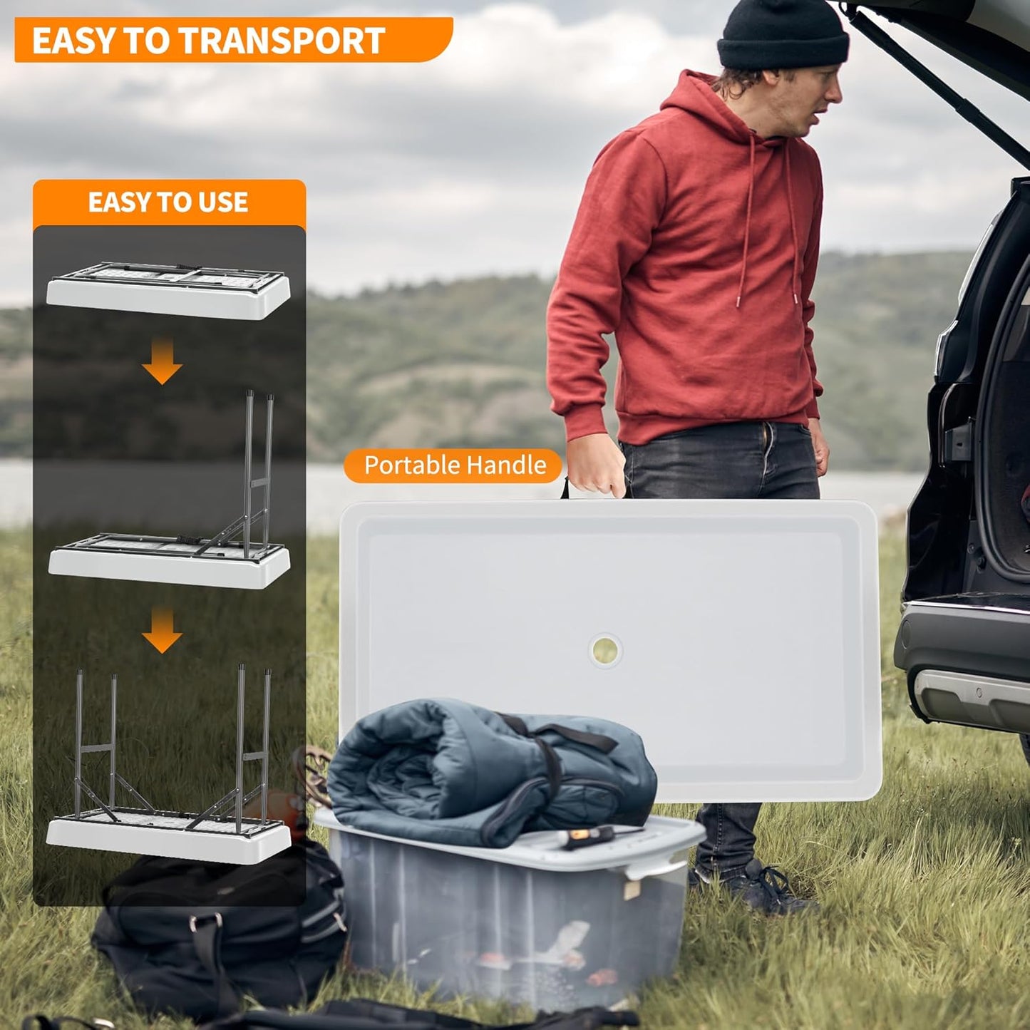 Portable Folding Ice Cooler Table - Outdoor Cooler 4 Foot Table with Removable Matching Skirt and Shelf, Ice Tables for Party, BBQ, Camping, Picnic, Foldable Self-Serving Beverage Cooling Bar(White)