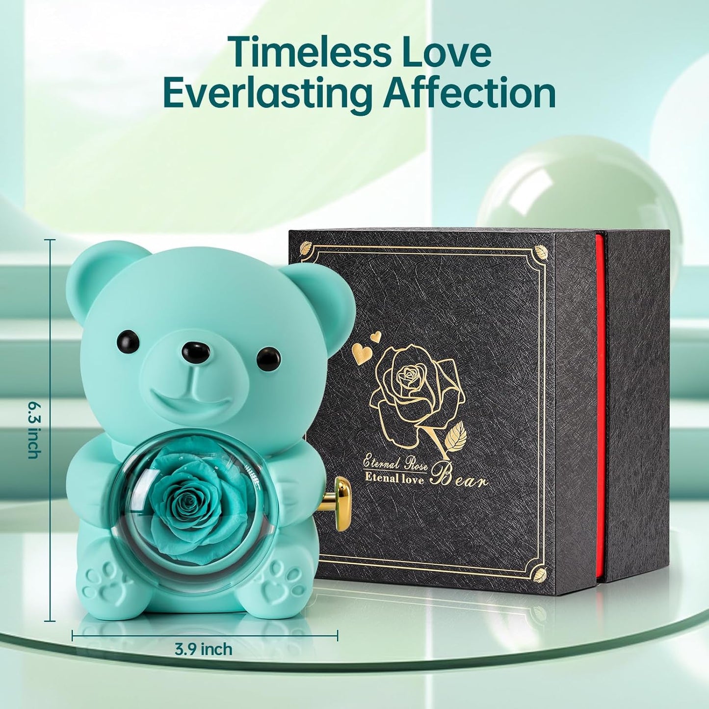 Cute Teddy Bear with Preserved Rose - A Real Rose Flower in Bear with Elegant Gift Box - Romantic Gift for Her in Mother's Day, Weddings, Anniversaries, and Bridal Showers (Blue)