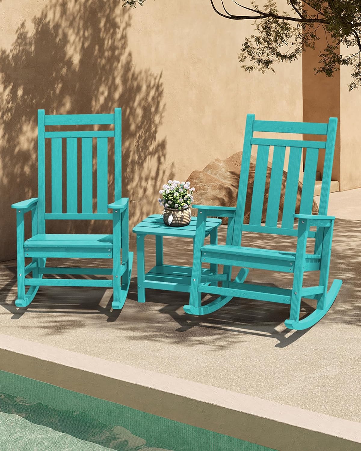 SERWALL HDPE Rocking Chair, Outdoor Rocking Chair for Adults, All Weather Porch Rocker for Lawn Garden, Aruba