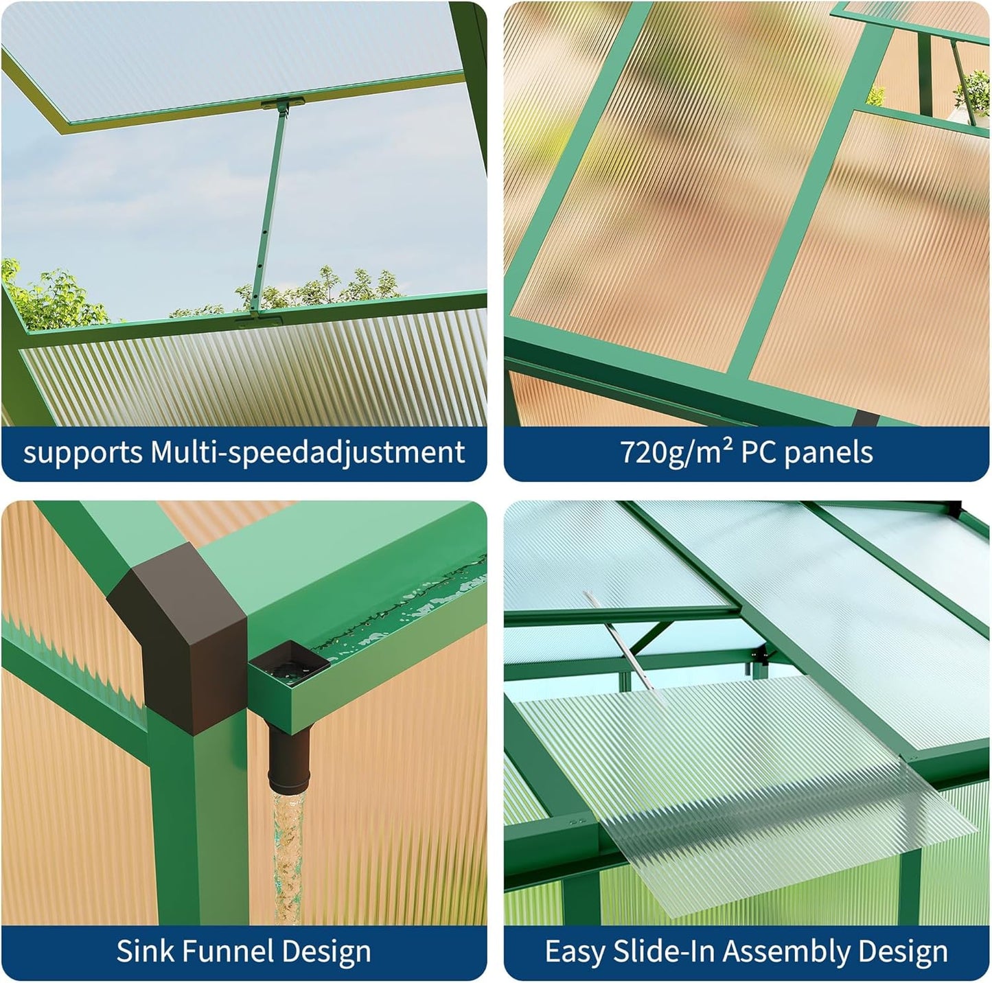 8x10 FT Greenhouse, Greenhouses for Outside, Polycarbonate Greenhouse with Aluminum Frame, Lockable Door and Ajustable Roof Vent for Backyard, Green Houses for Outside Garden Backyard, Patio