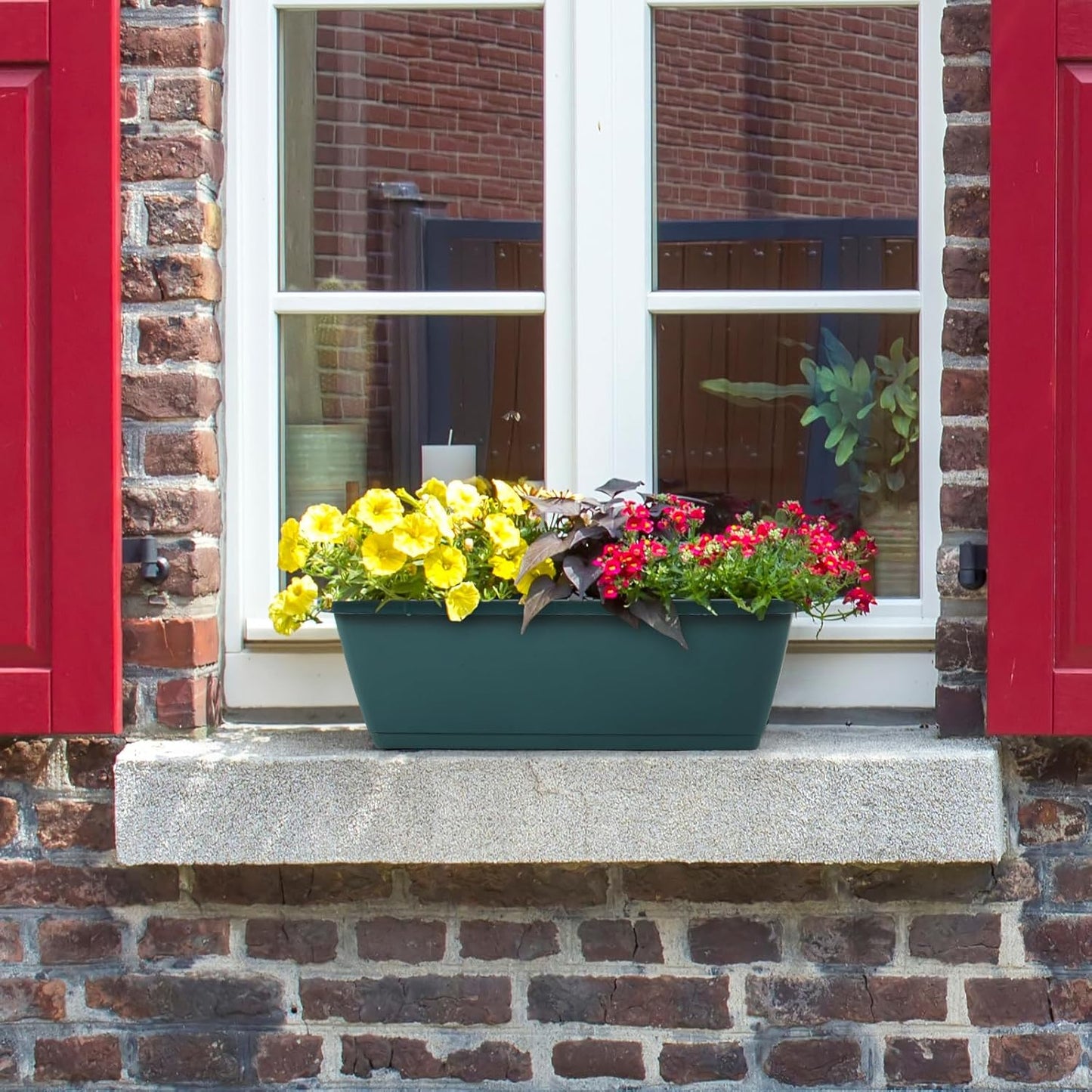 Railing Planter Box 4 Pack Deck Porch Railing Planters 17 inch Window Boxes Planters with Adjustable Brackets, Hanging Wall Planters for Plants, Fence Apartment Balcony Patio Over Rail Decor, Green