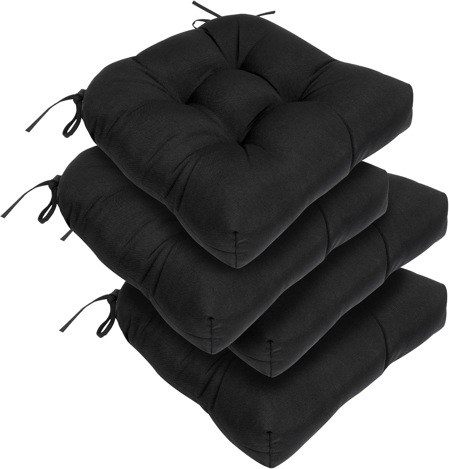 RACE LEAF Patio Chair Cushions 19x19 Inch 4 Pack, Thickened Outdoor Cushions Water Resistant Stain Resistant Non-Slip Ties (Black)