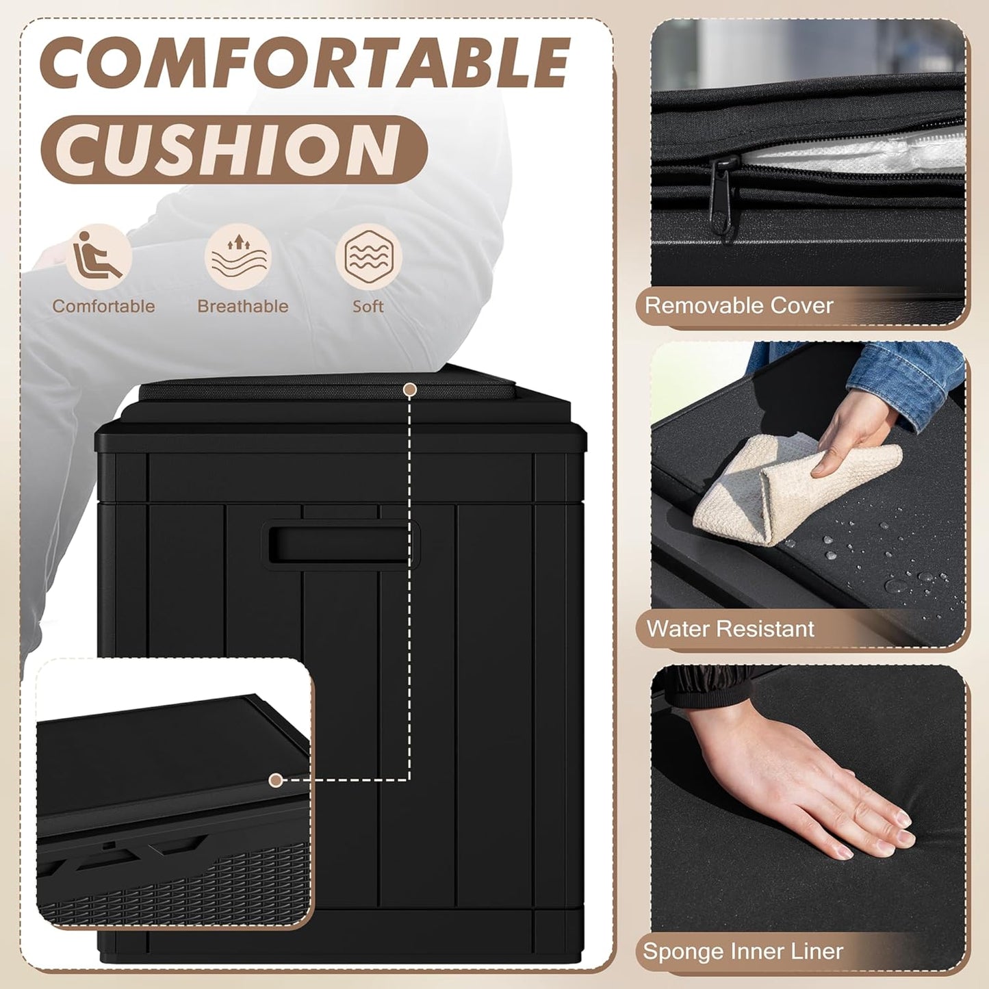 Devoko 100 Gallon Deck Box, Waterproof Outdoor Storage Box with Cushion (Black)