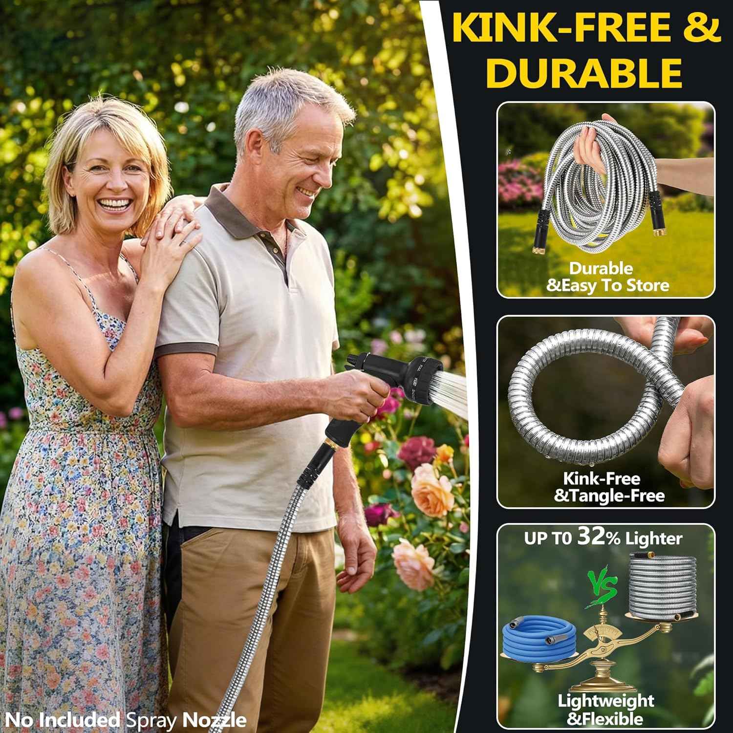 200 ft Stainless Steel Garden Hose - 2026 New Upgraded Metal Water hose - Flexible Water Hoses Pipes with Latex Core, 3/4" Solid Brass Connector - No-Expandable Watering Garden Hoses