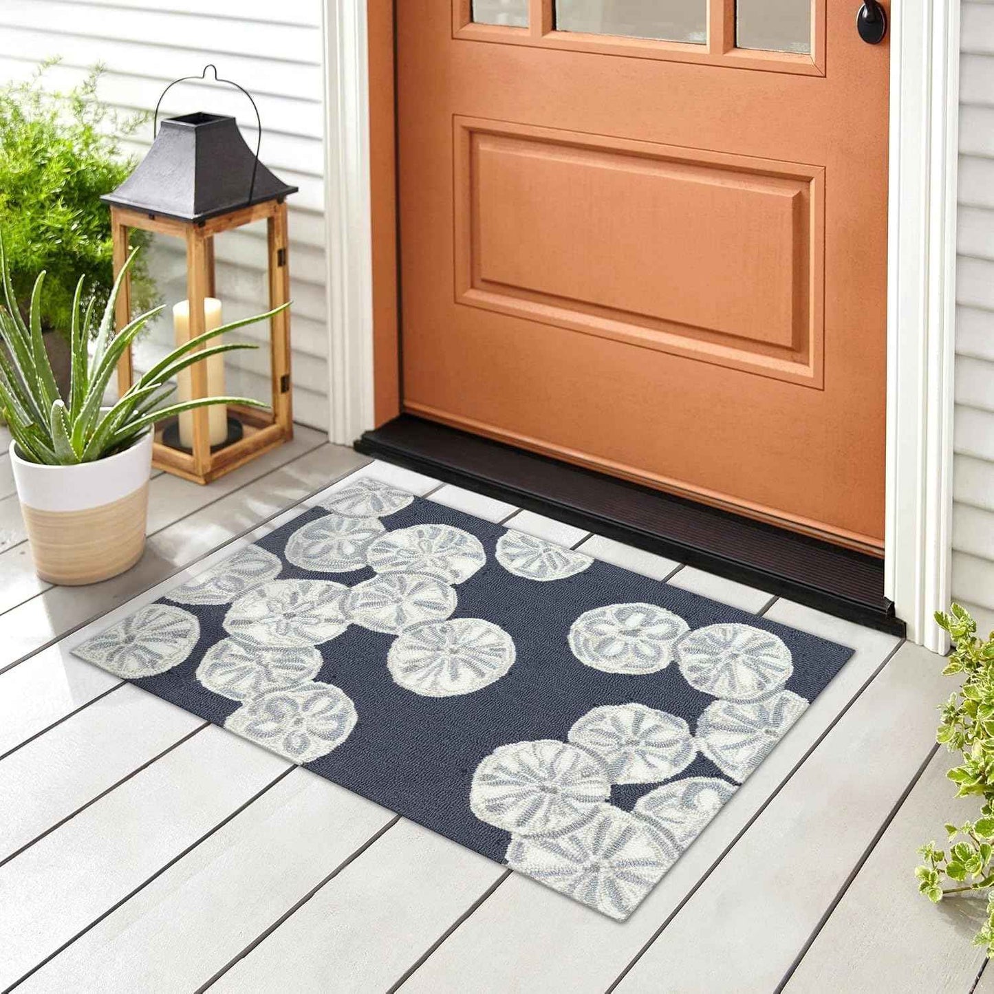 Liora Manne Capri Indoor/Outdoor Handmade Synthetic Blend Durable Area Rug - Transitional Graphic Coastal Beach Decorative (Sea Biscuit Navy) (1'8" x 2'6")