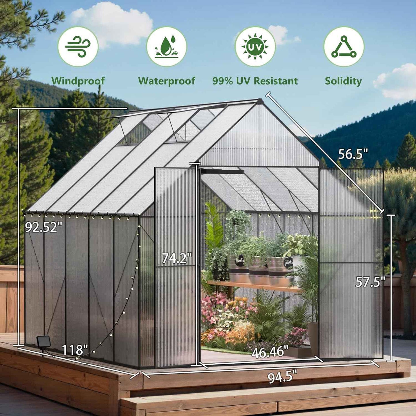 Greenhouse for Outdoors, Heavy Duty Polycarbonate Greenhouses, Walk in Greenhouse for Outdoor Garden Backyard with Roof Vent (8x10 FT)
