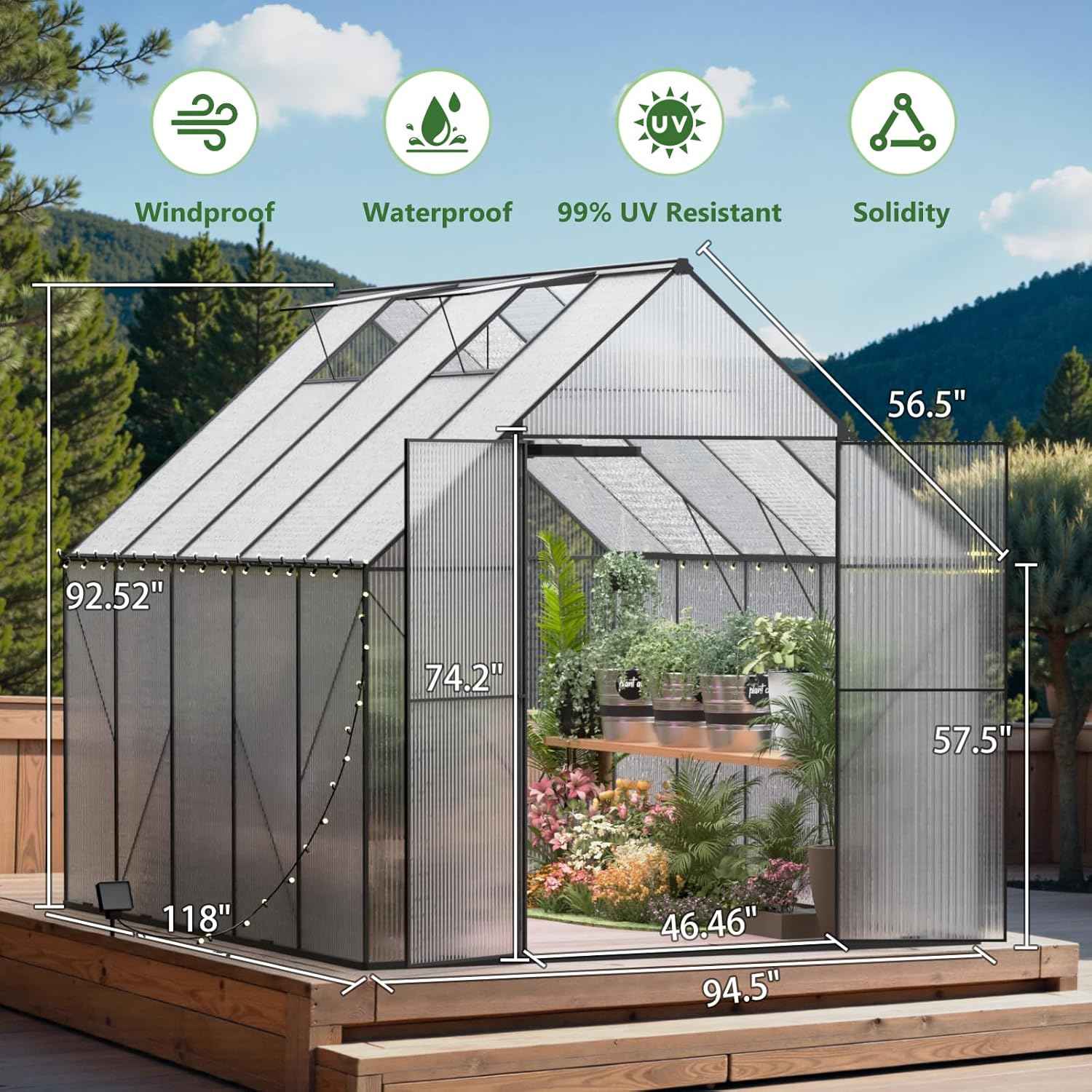Greenhouse for Outdoors, Heavy Duty Polycarbonate Greenhouses, Walk in Greenhouse for Outdoor Garden Backyard with Roof Vent (8x10 FT)