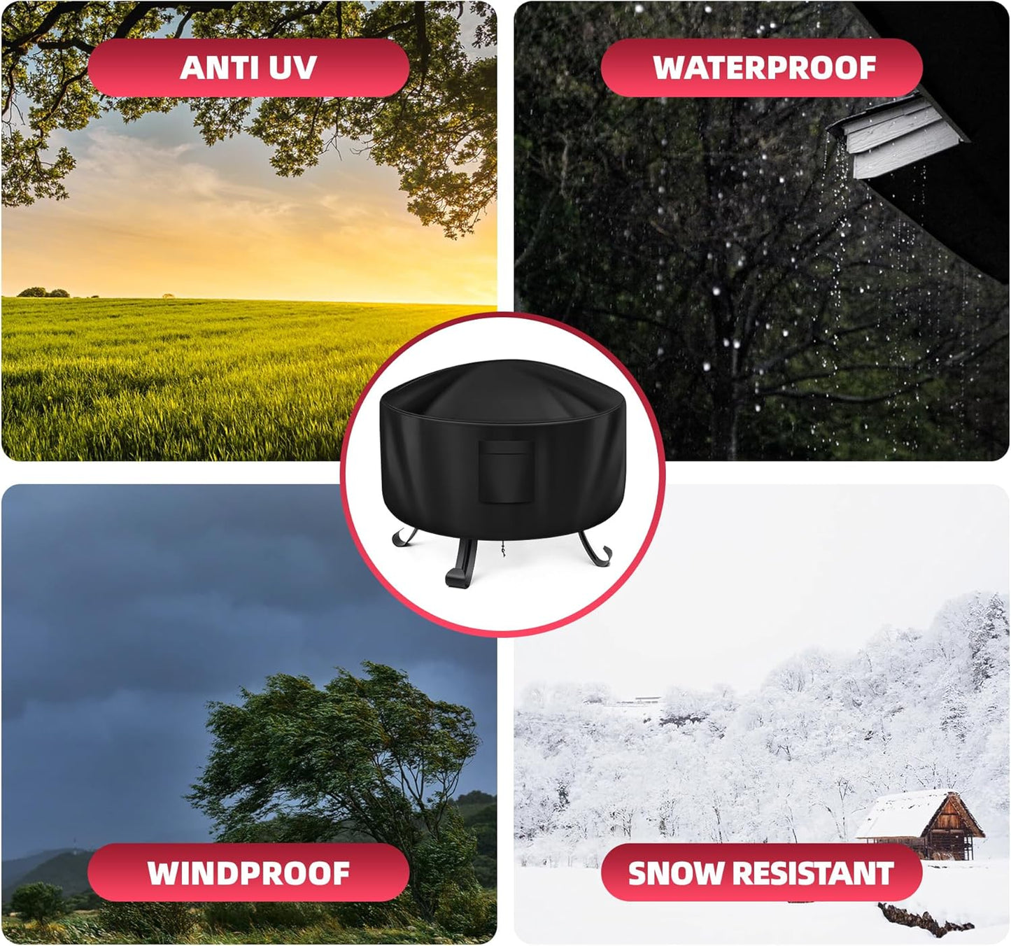 WLEAFJ Fire Pit Cover Round for Fire Pit 38 Inch, Heavy Duty Oxford Fabric Firepit Cover Round, Full Coverage Patio Outdoor Fireplace Cover, Waterproof Fire Bowl Cover