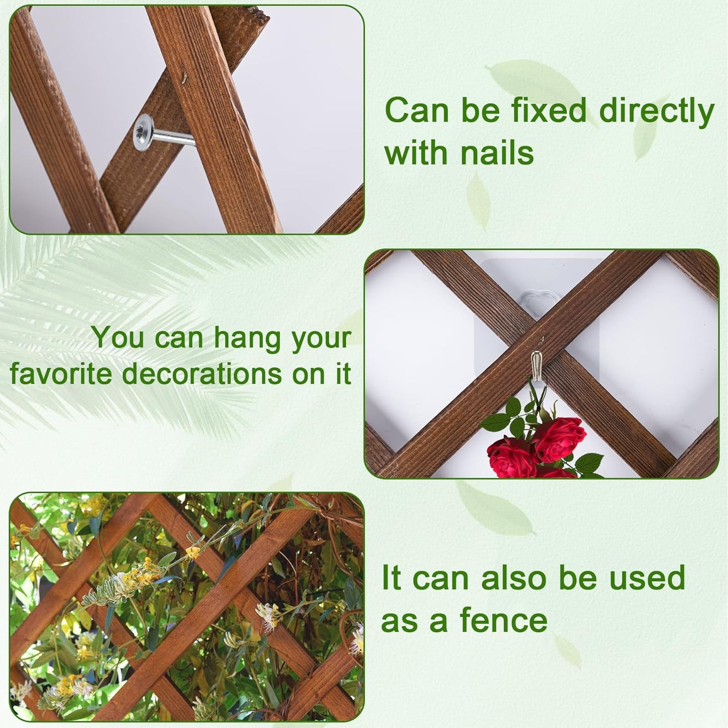 Wood Lattice Fence Panels for Outside 13.4"x78.8" Expandable Natural Wooden Wall Trellis Board Decorative Lattice Trellis Frame for Climbing Plants Vine Ivy Rose Outdoor Balcony Garden 4 Pcs