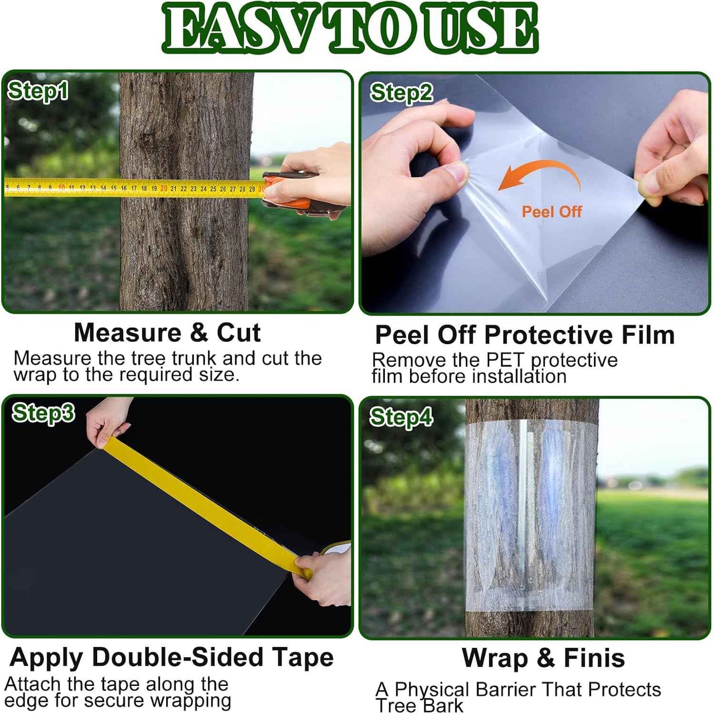 Iguana Tree Wrap 65" L X 16" W Squirrel Baffle for Bird Feeder Poles Plastic Tree Trunk Protector Guard Reusable Squirrel Guard Tree Wrap Clear Anti-Climbing Tree Barrier with Adhesive Tapes